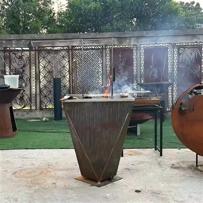 Corten Steel Conical Outdoor Rotisserie Grill