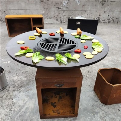 Āra Corten Steel vairākus - funkcionālā bārbekjū grila galds